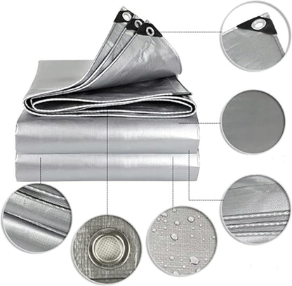 8 x 8 m Heavy-Duty Tarpaulin Cover - Silver/Black 260GSM - Waterproof, Frost-Resistant, UV Protection, Multipurpose, Groundsheet