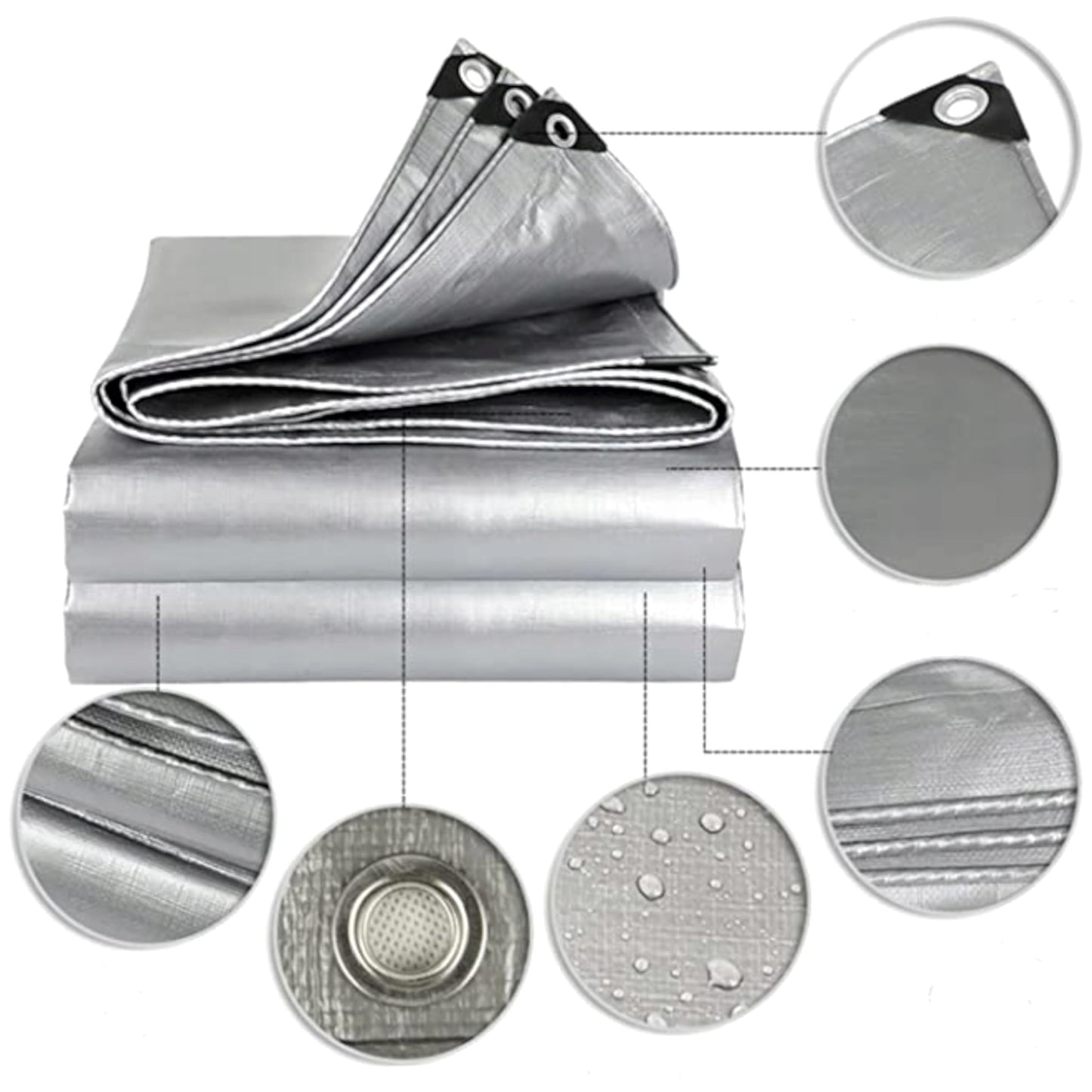 1.5 x 2 m Tarpaulin Cover Heavy-Duty 260GSM Extra Thick, Waterproof, Frost-Resistant + 4 Tarp Clips + 10m / 30ft Bungee Cord