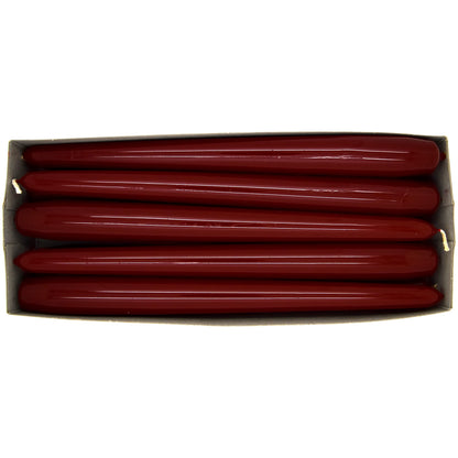 Tapered Dinner Candles, Pack of 10, Unscented, Long Burning Time, 24 cm / 19.45" (Burgundy, Varnished)