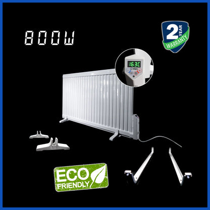Low Profile (1380 x 300 mm) 800W Oil Filled Electric Radiator Heater - Wall Mounted or Portable with LCD Thermostat Programmable