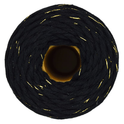 Macrame Cord Twine Natural Cotton String Craft Artisan Thread Twisted Macramé (Black with Gold Thread, 3 mm x 100 m / 328 ft)