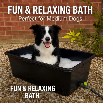 Dog Bath Tub 90L With Drain Plug - Large Rectangular Plastic Pet Bath Container With Quick Connect Valve for Easy Water Drainage