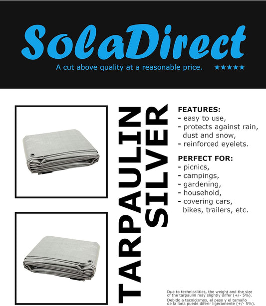 5 x 8 m Tarpaulin Cover - Silver 90GSM - Waterproof, Frost-Resistant, UV Protection, Multipurpose, Groundsheet