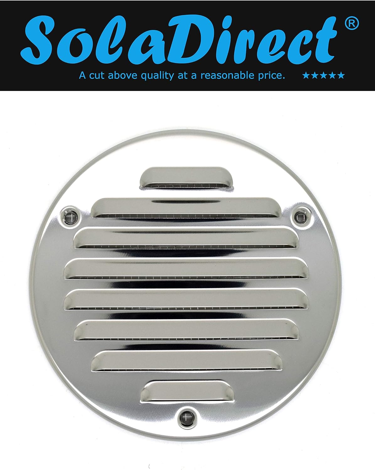 Chrome Louvred Wall Vent Grille with Flyscreen, Fits 125 mm / 5 in Ducts, Round Ventilation Grille with Flat Back