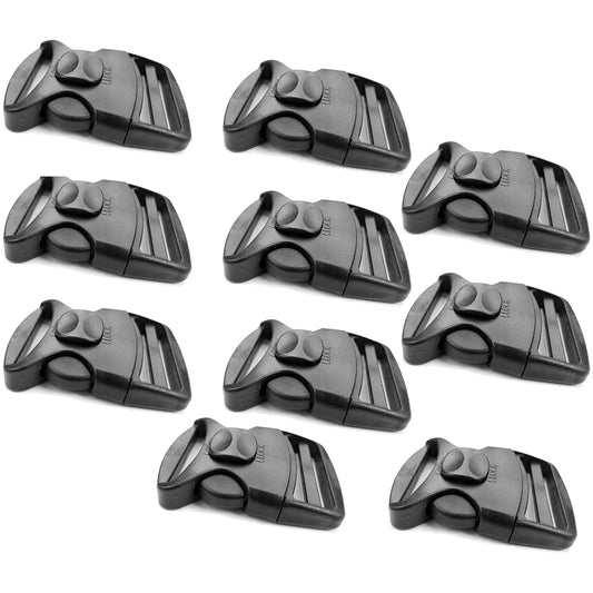10 x Side Release Buckles, Heavy-Duty with a Lock Slider, Black Plastic Buckles for 50 mm / 2 in Webbing Strap