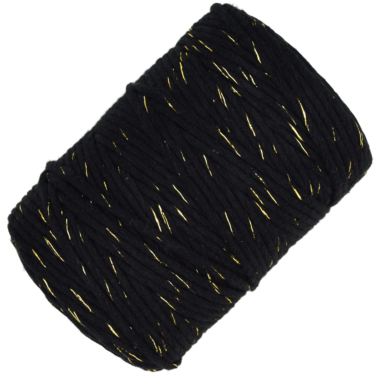 Macrame Cord Twine Natural Cotton String Craft Artisan Thread Twisted Macramé (Black with Gold Thread, 3 mm x 100 m / 328 ft)