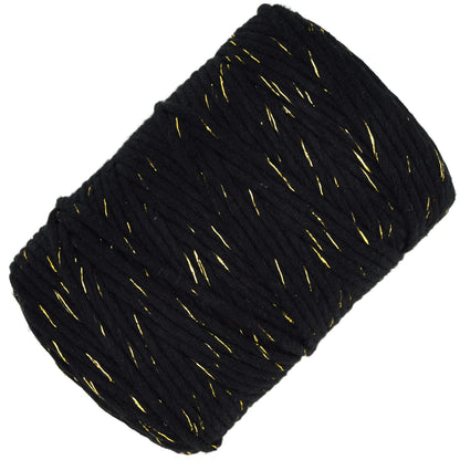 Macrame Cord Twine Natural Cotton String Craft Artisan Thread Twisted Macramé (Black with Gold Thread, 2 mm x 300 m / 984 ft)