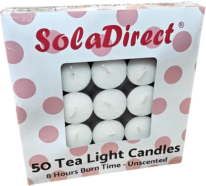 8-Hour Tea Lights Candles, 50 Pack, Long Burning Tealights Candle, Unscented White Tea Lights - Ideal Night Light Candles