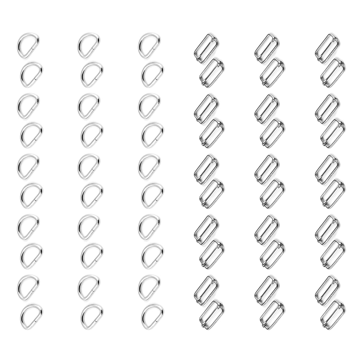 60 Pcs Buckles Set for 25 mm / 1" Webbing Strap, 30 x D Rings and 30 x Triglide Sliders, Metal, Silver, Accessories, Straps, DIY