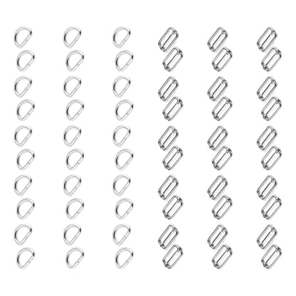 60 Pcs Buckles Set for 25 mm / 1" Webbing Strap, 30 x D Rings and 30 x Triglide Sliders, Metal, Silver, Accessories, Straps, DIY