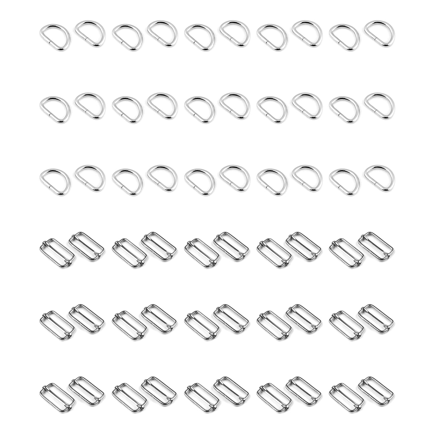 60 Pcs Buckles Set for 25 mm / 1" Webbing Strap, 30 x D Rings and 30 x Triglide Sliders, Metal, Silver, Accessories, Straps, DIY