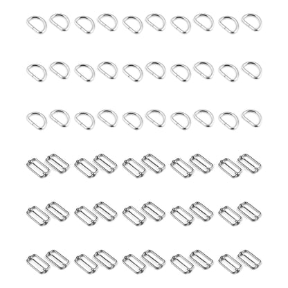 60 Pcs Buckles Set for 25 mm / 1" Webbing Strap, 30 x D Rings and 30 x Triglide Sliders, Metal, Silver, Accessories, Straps, DIY