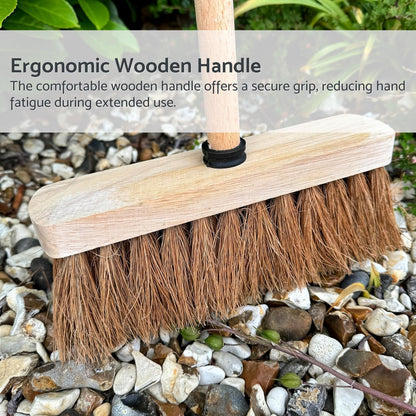 10-Inch Natural Soft Coco Sweeping Broom with Wooden Handle - Eco-Friendly Soft Bristle Sweeping Brush
