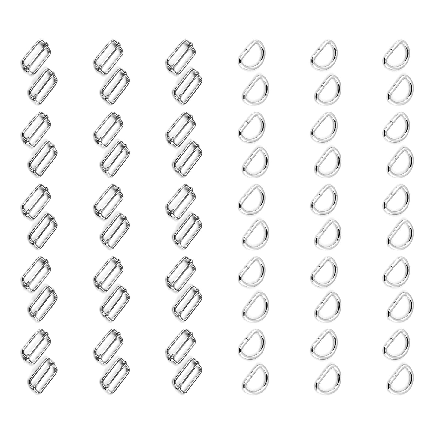 60 Pcs Buckles Set for 25 mm / 1" Webbing Strap, 30 x D Rings and 30 x Triglide Sliders, Metal, Silver, Accessories, Straps, DIY