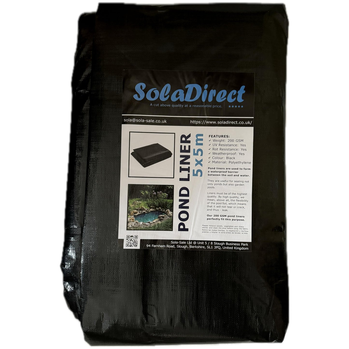 Pond Liner - 5 x 5 m / 16 x 16 ft - Perfect for Garden Ponds, Water Features, Koi & Fish Pools, Wildlife - UV and Tear Resistant