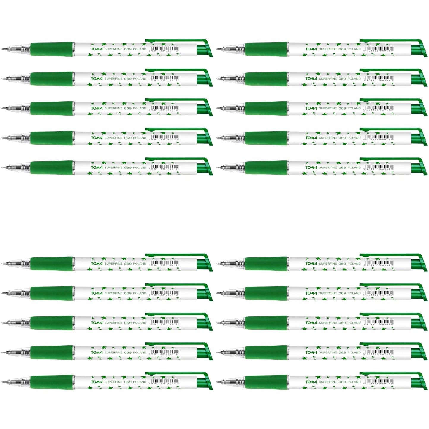Ballpoint Pens, Retractable Smudge Free Pens, Extra Fine Point 0.5 mm, Ideal for School, Office, Everyday Use (Green, 20 Pens)