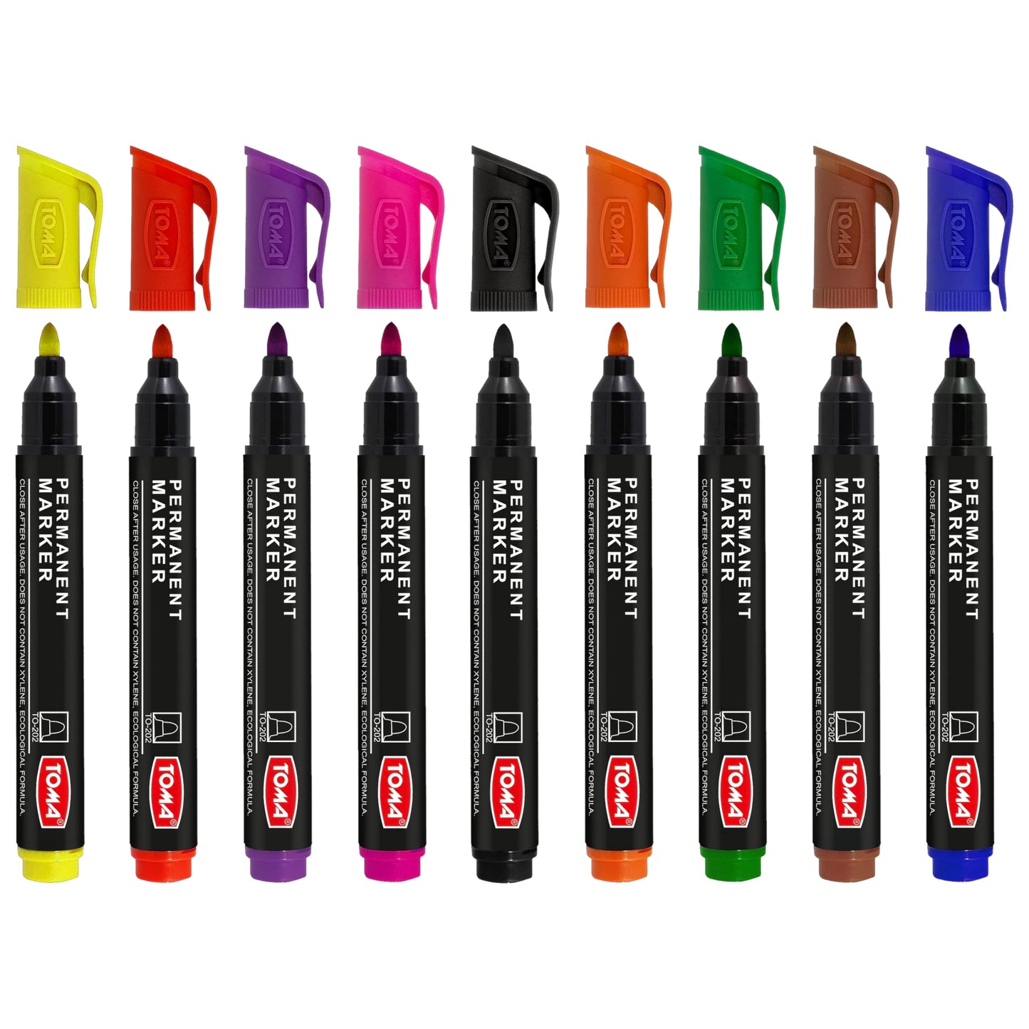 Set of 9 Permanent Marker Pens - Waterproof 2.0 mm Fibre Tip - Durable Writing Markers for Cardboard, Plastic, Metal, Glass, Wood