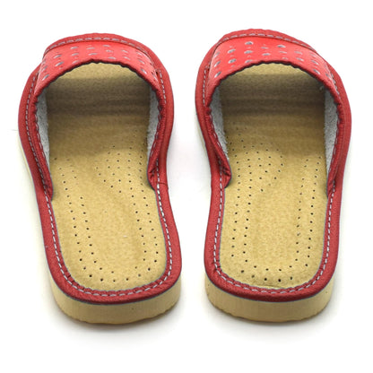 Women's Faux Leather Slippers Shoes, Open Toe Comfortable Slip-On Sandals Mules for Ladies (Red, Size UK 6)
