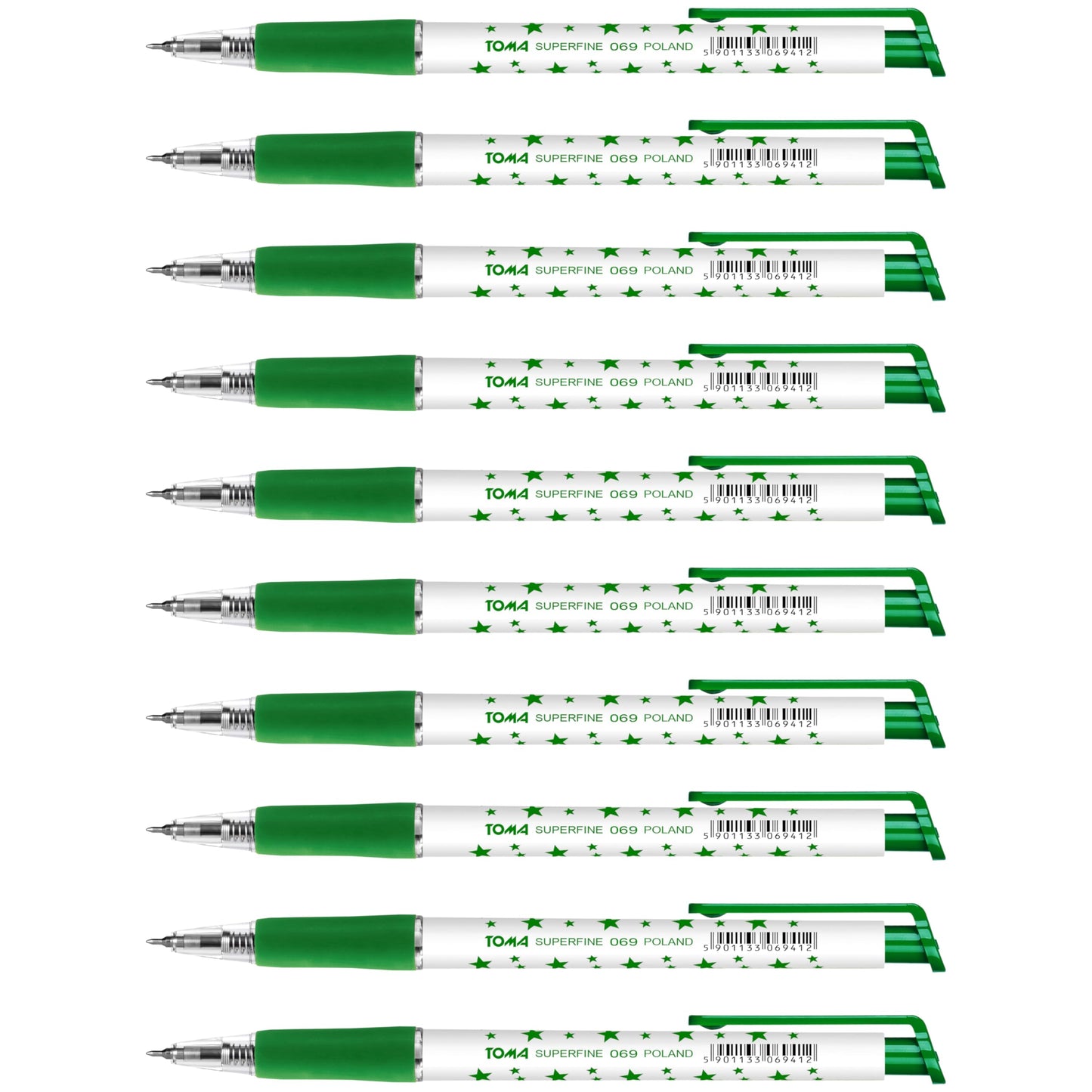Ballpoint Pens, Retractable Smudge Free Pens, Extra Fine Point 0.5 mm, Ideal for School, Office, Everyday Use (Green, 10 Pens)
