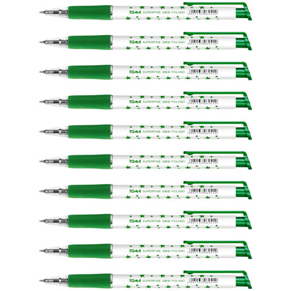 Ballpoint Pens, Retractable Smudge Free Pens, Extra Fine Point 0.5 mm, Ideal for School, Office, Everyday Use (Green, 10 Pens)