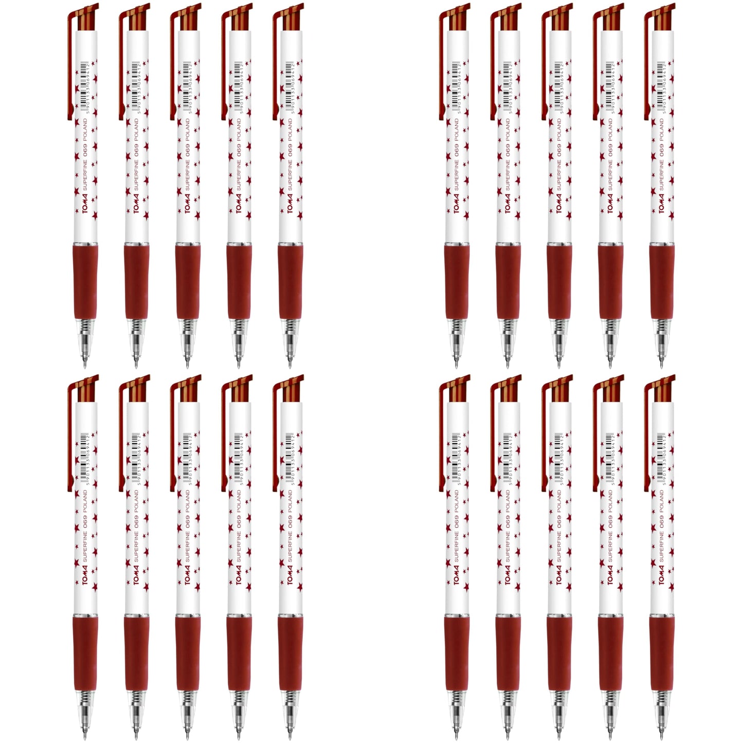 Ballpoint Pens, Retractable Smudge Free Pens, Extra Fine Point 0.5 mm, Ideal for School, Office, Everyday Use (Red, 20 Pens)