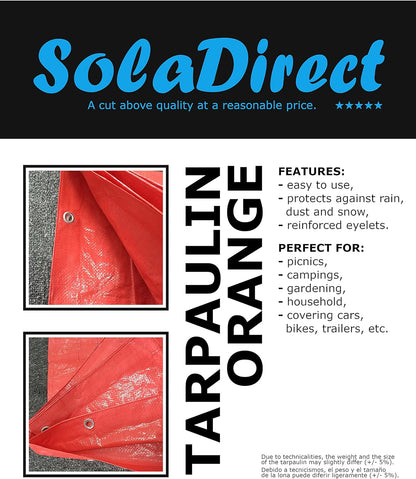5 x 6 m Tarpaulin Cover - Orange 90GSM - Waterproof, Frost-Resistant, UV Protection, Multipurpose, Groundsheet