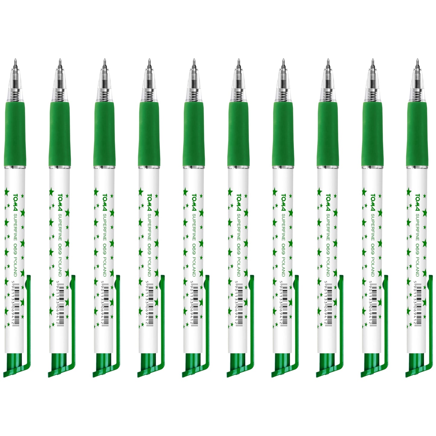 Ballpoint Pens, Retractable Smudge Free Pens, Extra Fine Point 0.5 mm, Ideal for School, Office, Everyday Use (Green, 10 Pens)
