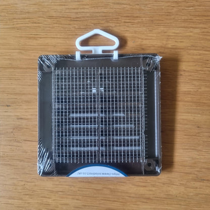 Brown Louvred Wall Vent Grille with Flyscreen and Screw Covers, 100 x 100 mm, Air Ventilation Duct Cover with Flat Back