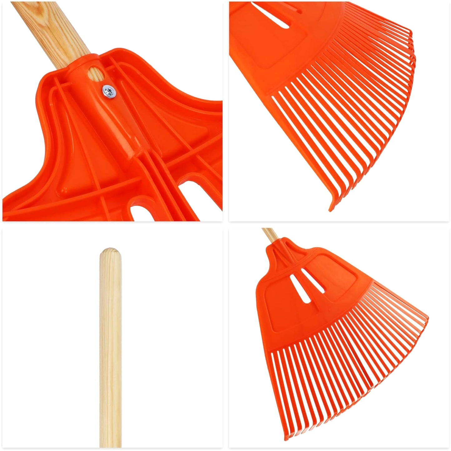 Heavy-Duty Garden Rake - 27 Tines / 57cm Wide Durable Plastic Head - Sturdy, Lightweight Tool for Lawn, Hay, Soil, Leaves