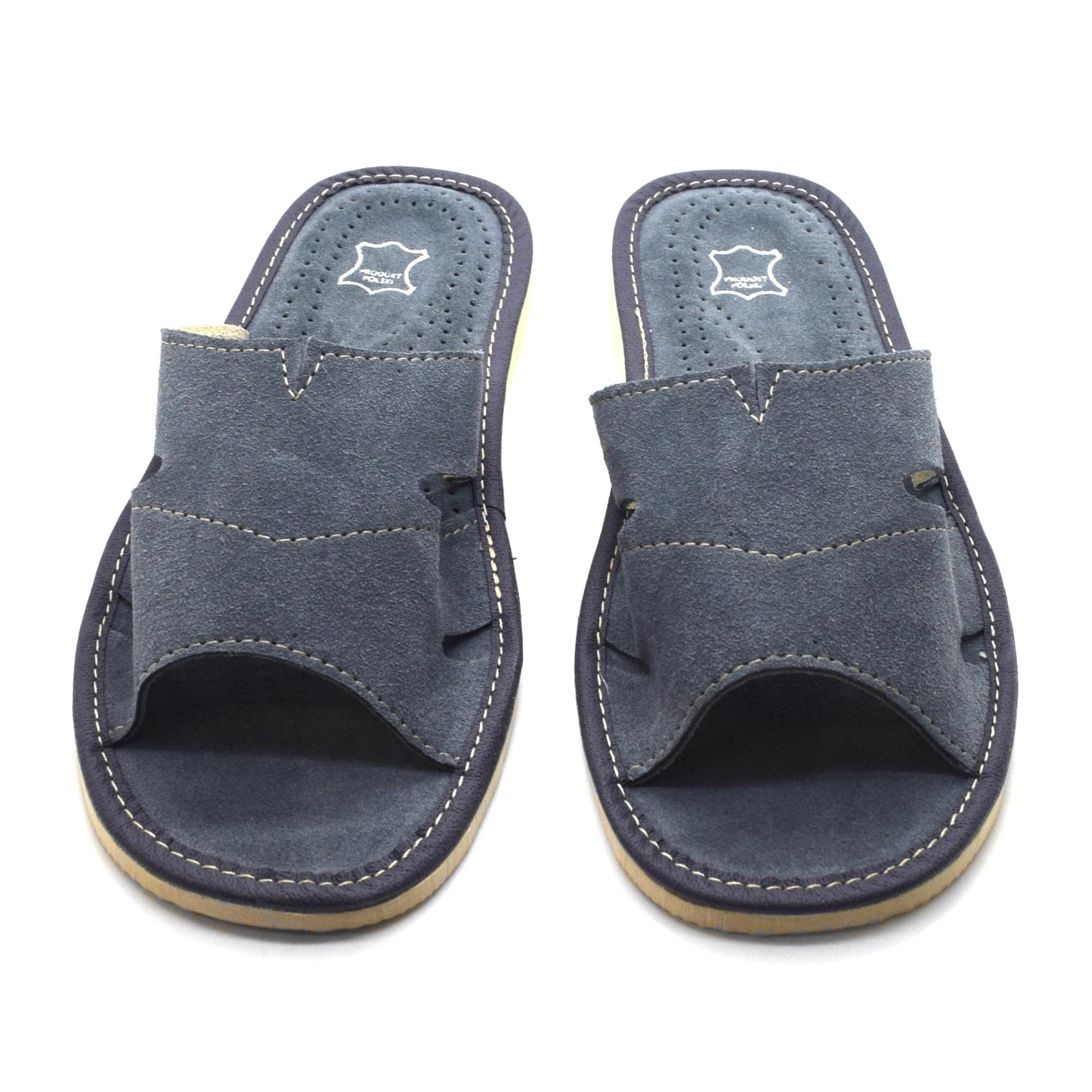Men's Natural Suede Leather Slippers Shoes, Open Toe Comfortable Slip-On Sandals Mules for Gents (Grey, Size: 6 UK / 40 EU)