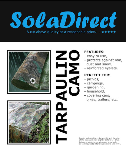 8 x 10 m Tarpaulin Cover - Camo 85GSM - Waterproof, Frost-Resistant, UV Protection, Multipurpose, Groundsheet