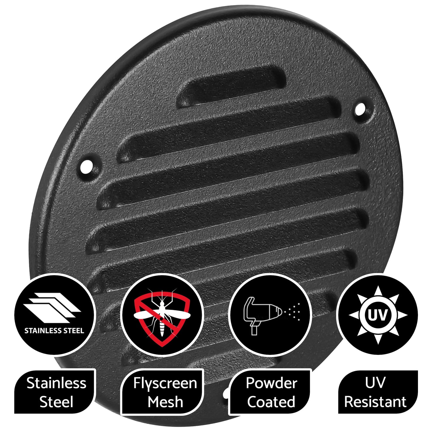 Graphite Grey Louvred Wall Vent Grille with Flyscreen, Fits 125 mm / 5 in Ducts, Round Ventilation Grille with Flat Back