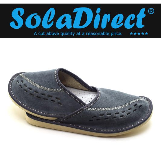 Men's Natural Suede Leather Slippers Shoes, Comfortable Slip-On Mules for Gents (Grey, Size: 9 UK / 43 EU)