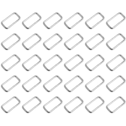 30 Pcs Buckles Set for 25 mm / 1" Webbing Strap, 30 x Rectangular Loops, Metal, Silver, Bag Making, Accessories, Straps, DIY