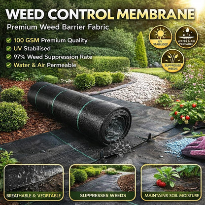3 x 15 m / 9.8 x 49.2 ft Weed Control Membrane, Weed Control Woven Fabric, Ground Cover Sheet, 100 GSM, UV Stabilised