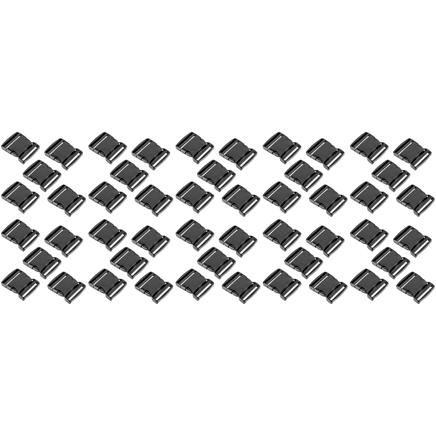 Side Release Buckles Clips for 50 mm / 2 inch Webbing Strap, Squeeze Fasteners, Black Delrin Plastic (Pack of 50)