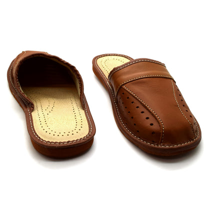 Men's Natural Leather Slippers Shoes, Closed Toe Comfortable Slip-On Sandals Mules for Gents (Brown, Size: 10.5 UK / 45 EU)
