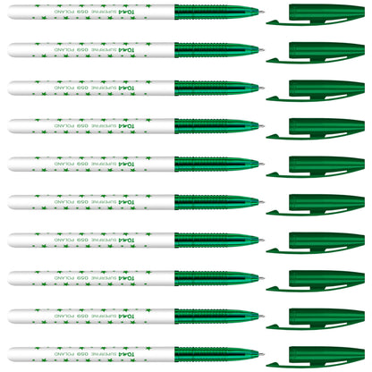 Ballpoint Pens, Smudge Free Ballpoint Pens, Extra Fine Point 0.5 mm, Ideal for School, Office, Everyday Use (Green, 10 Pens)