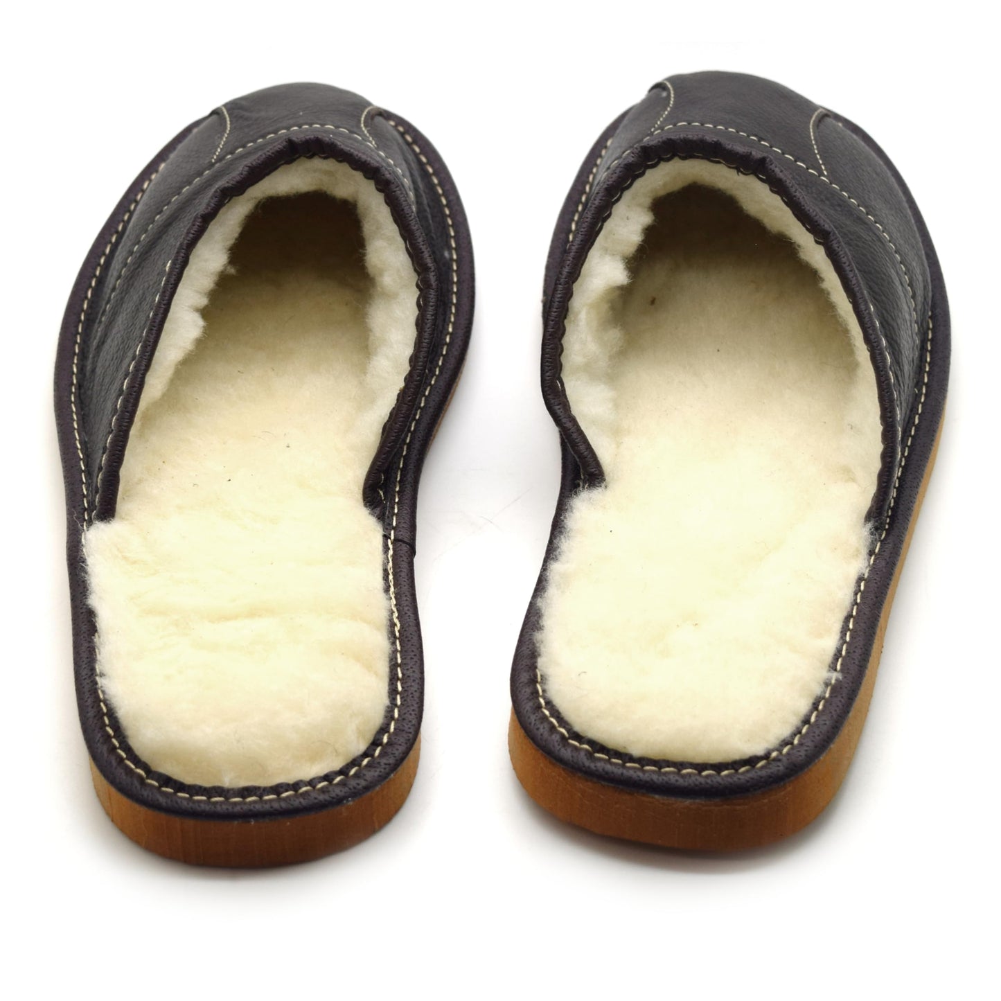 Men's Natural Leather Slippers with Warm and Cosy Fur Lining, Comfort Winter Slip On Mules (Dark Brown, Size: 8 UK / 42 EU)