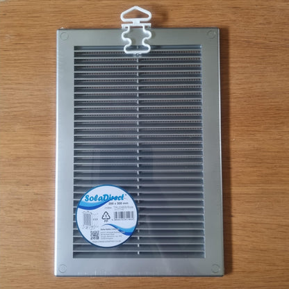 Silver Louvred Wall Vent Grille with Flyscreen and Screw Covers, 200 x 300 mm, Air Ventilation Duct Cover with Flat Back