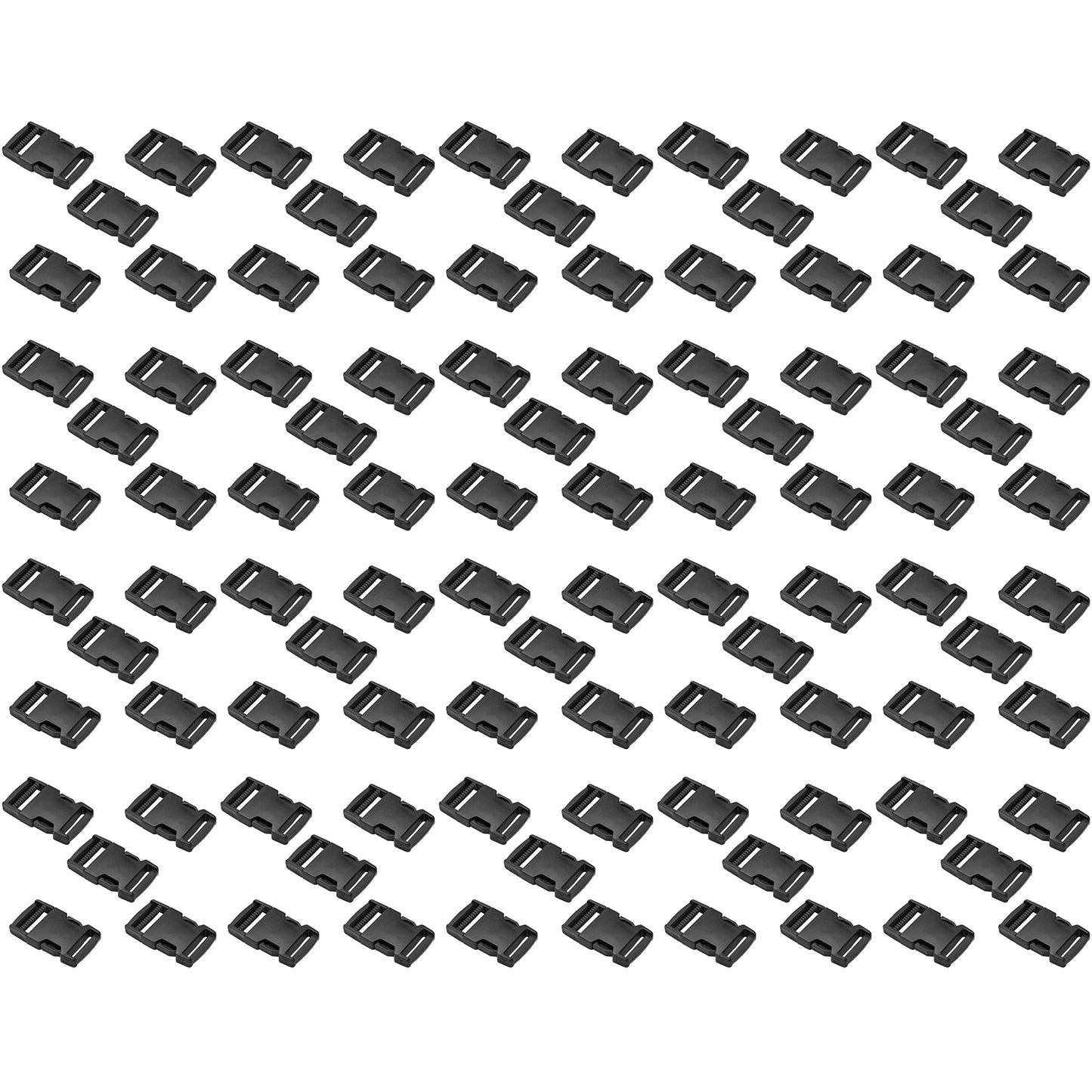 Side Release Buckles Clips for 40 mm / 1.5 inch Webbing Strap, Squeeze Fasteners, Black Delrin Plastic (Pack of 100)