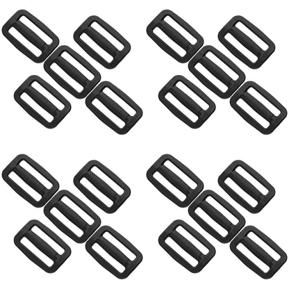 3 Bar Tri Glide Sliders Buckles Fasteners for 25 mm / 1 in Webbing Strap, Backpack, Bag - Black, Plastic (Pack of 20)