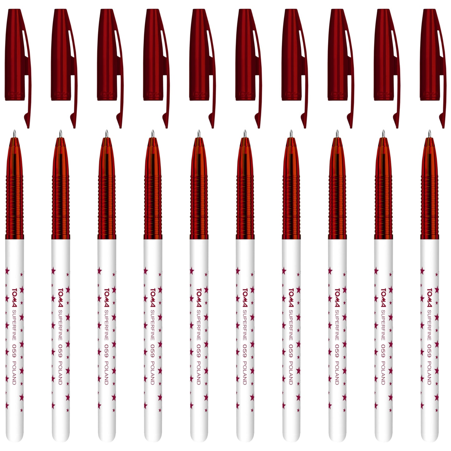 Ballpoint Pens, Smudge Free Ballpoint Pens, Extra Fine Point 0.5 mm, Ideal for School, Office, Everyday Use (Red, 10 Pens)