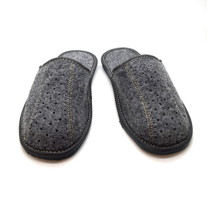 Men's Grey Felt Lined Slip On Mules Comfortable Slippers FIL (9 UK)