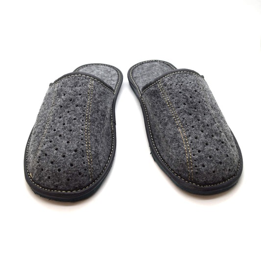 Men's Grey Felt Lined Slip On Mules Comfortable Slippers FIL (6 UK)