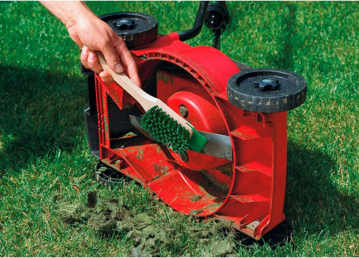 Lawnmower Cleaning Brush with Scraper for Cleaning Lawnmowers, Scarifiers and Other Garden Tools