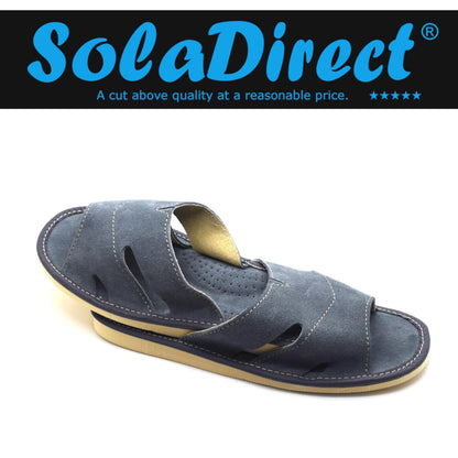 Men's Natural Suede Leather Slippers Shoes, Open Toe Comfortable Slip-On Sandals Mules for Gents (Grey, Size: 9.5 UK / 44 EU)