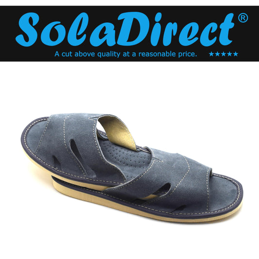 Men's Natural Suede Leather Slippers Shoes, Open Toe Comfortable Slip-On Sandals Mules for Gents (Grey, Size: 9.5 UK / 44 EU)