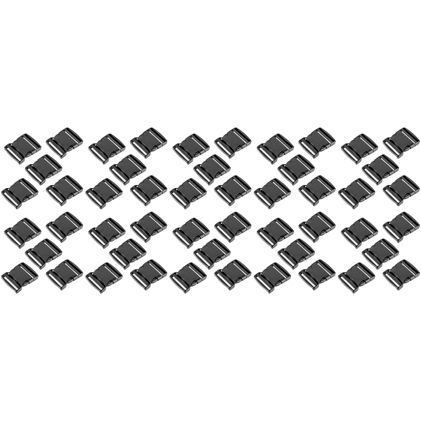 Side Release Buckles Clips for 50 mm / 2 inch Webbing Strap, Squeeze Fasteners, Black Delrin Plastic (Pack of 50)
