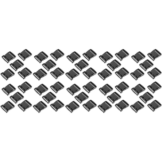 Side Release Buckles Clips for 50 mm / 2 inch Webbing Strap, Squeeze Fasteners, Black Delrin Plastic (Pack of 50)